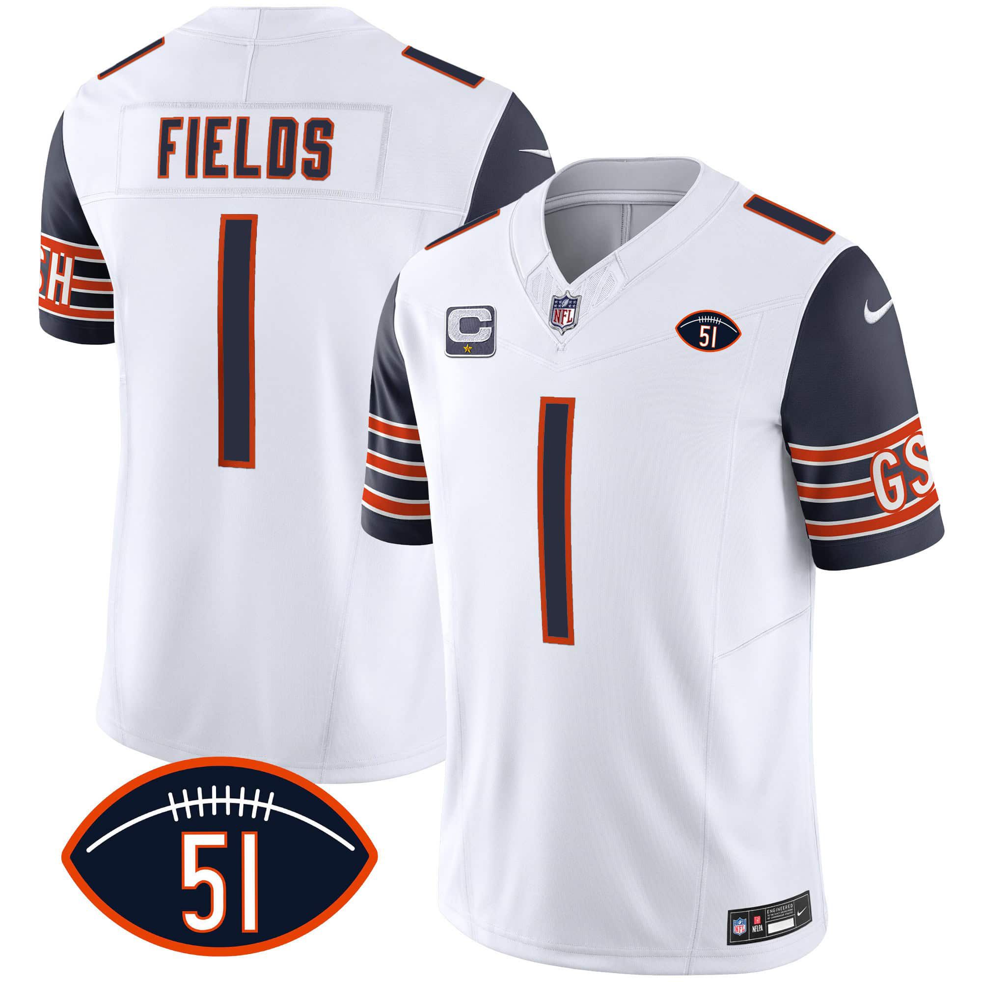 Men Chicago Bears #1 Fields White 2024 Nike Patch GSH Vapor NFL Jersey style 1->indianapolis colts->NFL Jersey